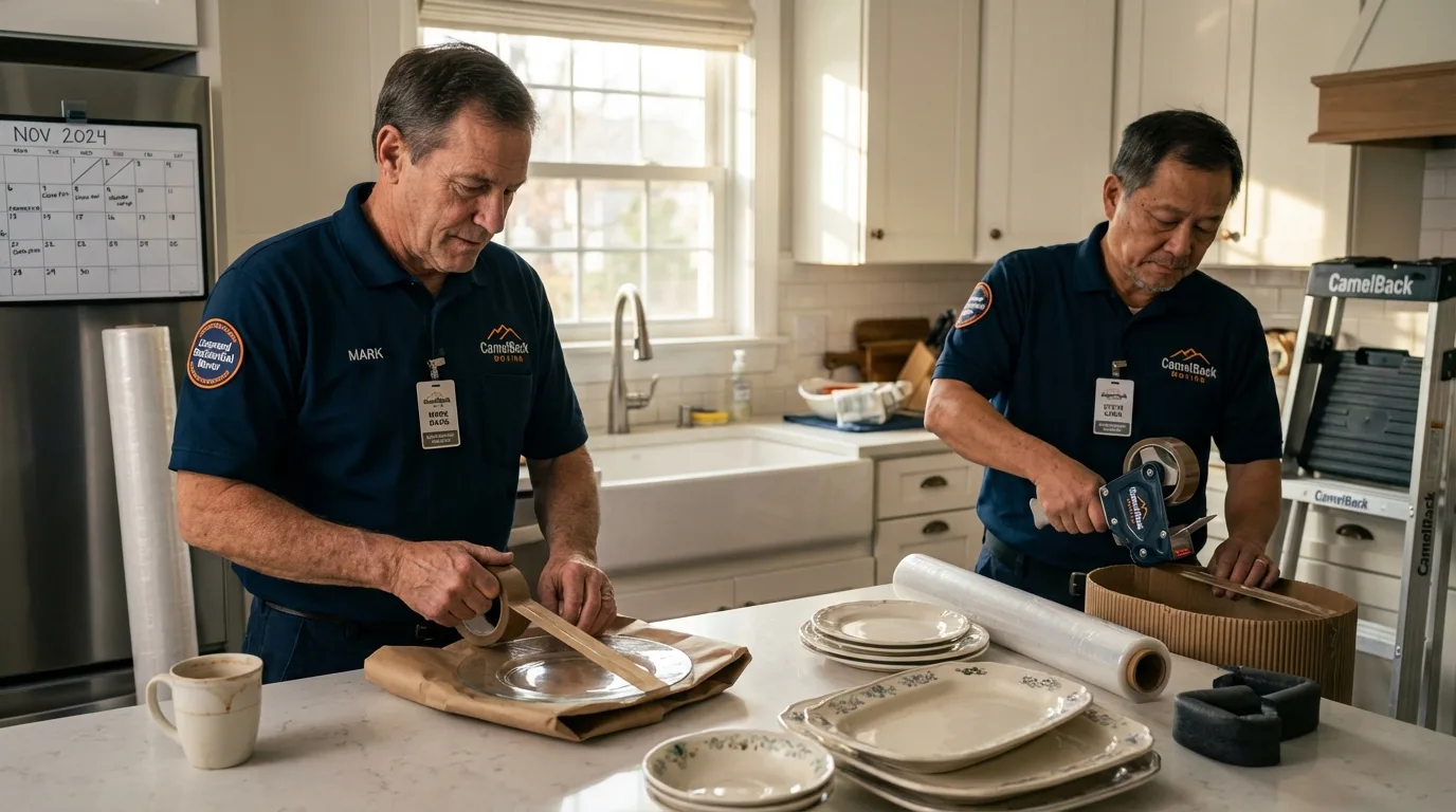 Professional crew packing kitchen dishware in Eastchester, NY